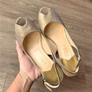 Cole Haan by NikeAir Golden Peep-Toe Slingback Heels